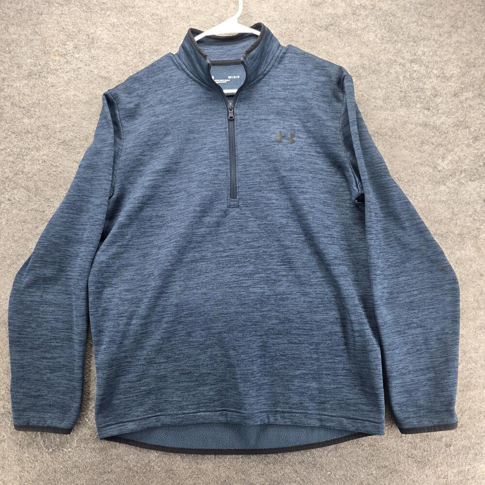 Under Armour Sweatshirt Mens M Blue Pullover Zip Mock Neck Lined Fleece Tagless